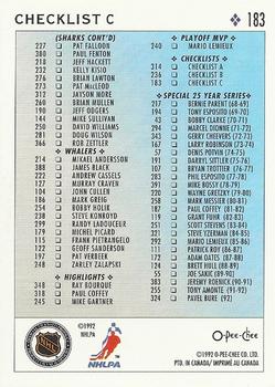 1992-93 O-Pee-Chee #183 Checklist C Back