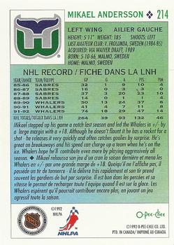 1992-93 O-Pee-Chee #214 Mikael Andersson Back