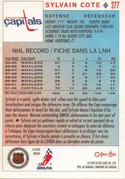 1992-93 O-Pee-Chee #277 Sylvain Cote Back