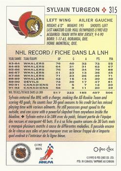 1992-93 O-Pee-Chee #315 Sylvain Turgeon Back