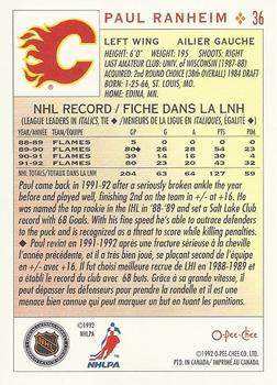 1992-93 O-Pee-Chee #36 Paul Ranheim Back