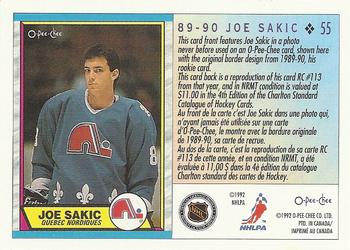 1992-93 O-Pee-Chee #55 Joe Sakic Back