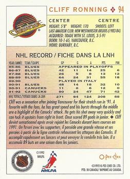 1992-93 O-Pee-Chee #94 Cliff Ronning Back
