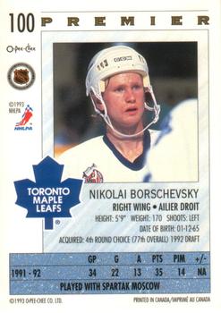1992-93 O-Pee-Chee Premier #100 Nikolai Borschevsky Back