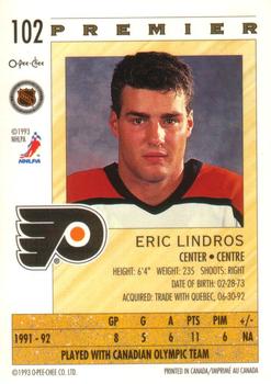 1992-93 O-Pee-Chee Premier #102 Eric Lindros Back