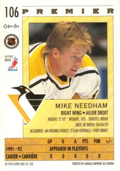 1992-93 O-Pee-Chee Premier #106 Mike Needham Back