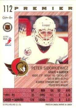 1992-93 O-Pee-Chee Premier #112 Peter Sidorkiewicz Back