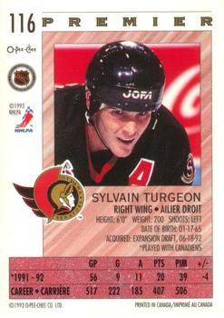 1992-93 O-Pee-Chee Premier #116 Sylvain Turgeon Back