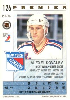 1992-93 O-Pee-Chee Premier #126 Alexei Kovalev Back