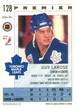 1992-93 O-Pee-Chee Premier #128 Guy Larose Back