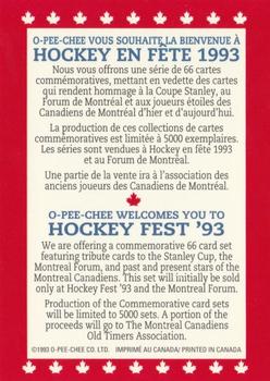 1992-93 O-Pee-Chee Premier #NNO O-Pee-Chee Hockey Fest 93 Header Card Back