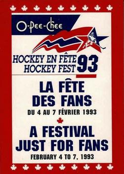 1992-93 O-Pee-Chee Premier #NNO O-Pee-Chee Hockey Fest 93 Header Card Front