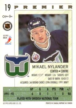 1992-93 O-Pee-Chee Premier #19 Mikael Nylander Back