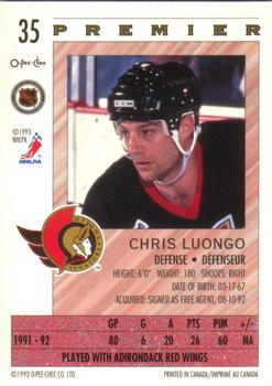 1992-93 O-Pee-Chee Premier #35 Chris Luongo Back