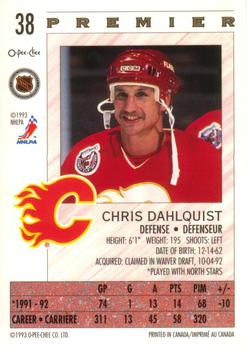 1992-93 O-Pee-Chee Premier #38 Chris Dahlquist Back