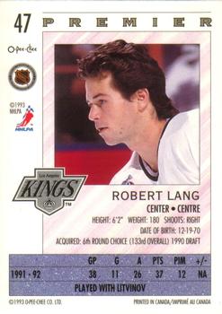1992-93 O-Pee-Chee Premier #47 Robert Lang Back