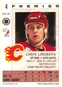 1992-93 O-Pee-Chee Premier #4 Chris Lindberg Back