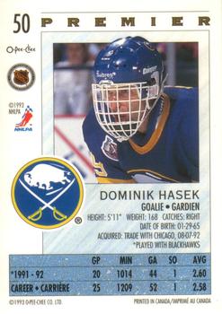 1992-93 O-Pee-Chee Premier #50 Dominik Hasek Back