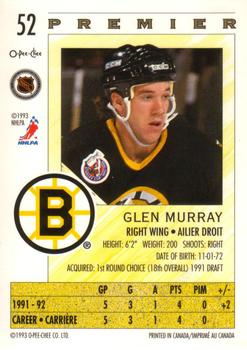 1992-93 O-Pee-Chee Premier #52 Glen Murray Back