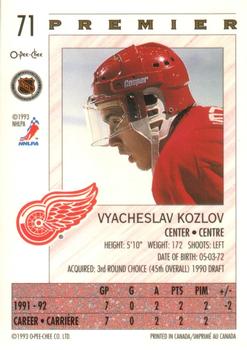 1992-93 O-Pee-Chee Premier #71 Vyacheslav Kozlov Back