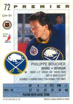 1992-93 O-Pee-Chee Premier #72 Philippe Boucher Back