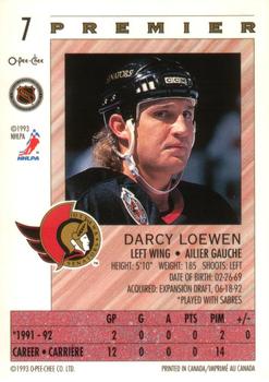 1992-93 O-Pee-Chee Premier #7 Darcy Loewen Back