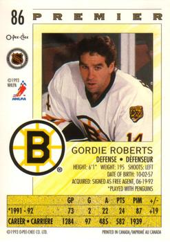1992-93 O-Pee-Chee Premier #86 Gordie Roberts Back