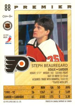 1992-93 O-Pee-Chee Premier #88 Stephane Beauregard Back