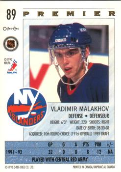 1992-93 O-Pee-Chee Premier #89 Vladimir Malakhov Back