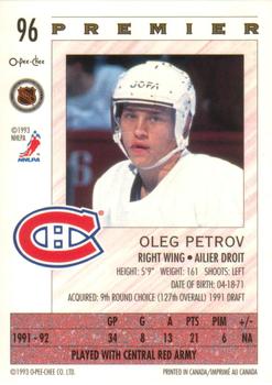 1992-93 O-Pee-Chee Premier #96 Oleg Petrov Back