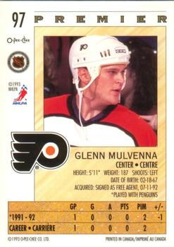 1992-93 O-Pee-Chee Premier #97 Glenn Mulvenna Back