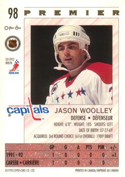 1992-93 O-Pee-Chee Premier #98 Jason Woolley Back