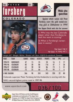 1998-99 UD Choice - Prime Choice Reserve #56 Peter Forsberg Back