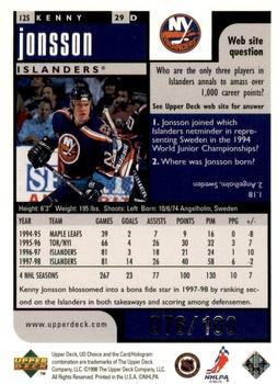 1998-99 UD Choice - Prime Choice Reserve #125 Kenny Jonsson Back