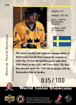 1998-99 UD Choice - Prime Choice Reserve #292 Henrik Petre Back