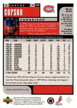 1998-99 UD Choice Preview #103 Shayne Corson Back