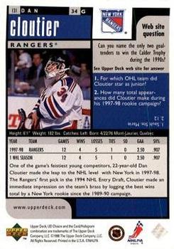 1998-99 UD Choice Preview #131 Dan Cloutier Back