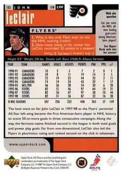 1998-99 UD Choice Preview #153 John LeClair Back