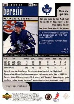 1998-99 UD Choice Preview #201 Sergei Berezin Back