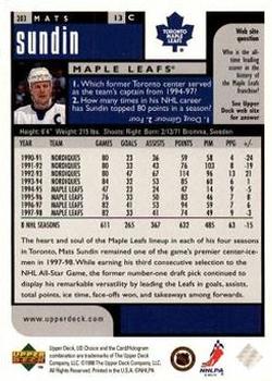 1998-99 UD Choice Preview #203 Mats Sundin Back