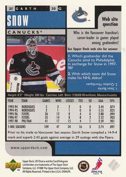 1998-99 UD Choice Preview #207 Garth Snow Back