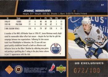 1998-99 Upper Deck - UD Exclusives #91 Janne Niinimaa Back