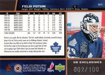 1998-99 Upper Deck - UD Exclusives #371 Felix Potvin Back