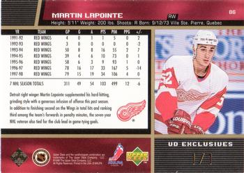 1998-99 Upper Deck - UD Exclusives 1 of 1 #86 Martin Lapointe Back