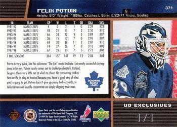 1998-99 Upper Deck - UD Exclusives 1 of 1 #371 Felix Potvin Back