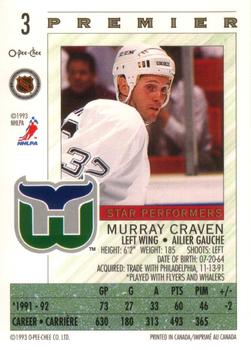 1992-93 O-Pee-Chee Premier - Star Performers #3 Murray Craven Back