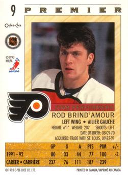 1992-93 O-Pee-Chee Premier - Star Performers #9 Rod Brind'Amour Back