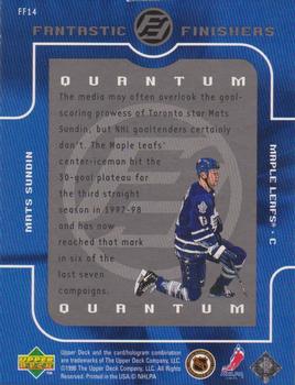 1998-99 Upper Deck - Fantastic Finishers Tier 1 (Quantum Silver) #FF14 Mats Sundin Back