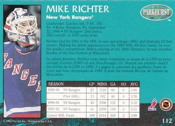 1992-93 Parkhurst #112 Mike Richter Back