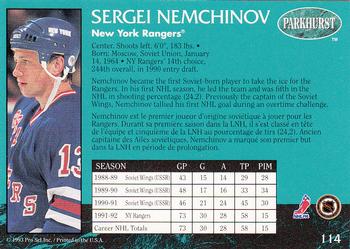 1992-93 Parkhurst #114 Sergei Nemchinov Back